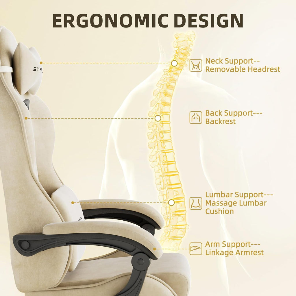 Soontrans Velvet Fabric Gaming Chairs with Footrest, Ergonomic Video Gamer Chair for Adult, Reclining Office Computer Desk Game Chairs with Massage Lumbar Cushion,Headrest
