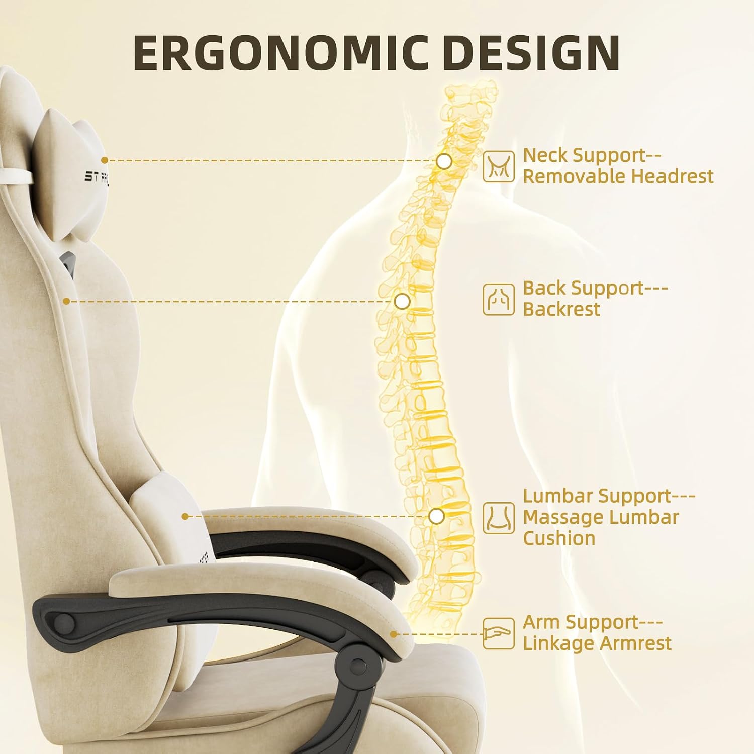 Soontrans Velvet Fabric Gaming Chairs with Footrest, Ergonomic Video Gamer Chair for Adult, Reclining Office Computer Desk Game Chairs with Massage Lumbar Cushion,Headrest