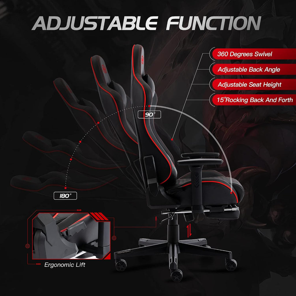 S*MAX Gaming Chair with Footrest Thicken Seat Black Gaming Chairs with 3D Armrest Gamer Chairs PU Leather Headrest and Lumbar Support High Back Gamer Chairs for Adults
