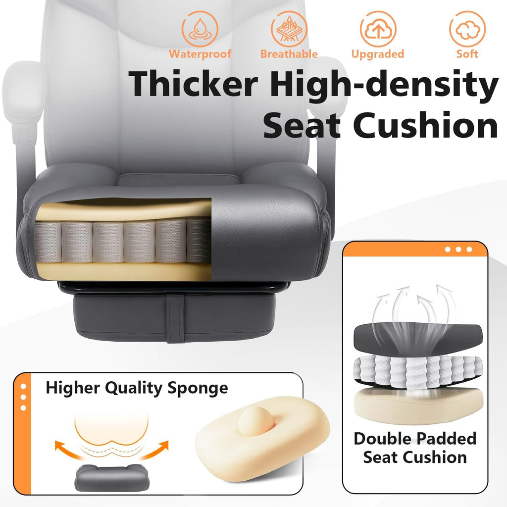 WAILOR 400lbs Office Chair with Foot Rest, Reclining Big and Tall Office Chair with Lumbar Support, High Back PU Leather Computer Chair,Comfy Desk Chair for Home Office (Gray)