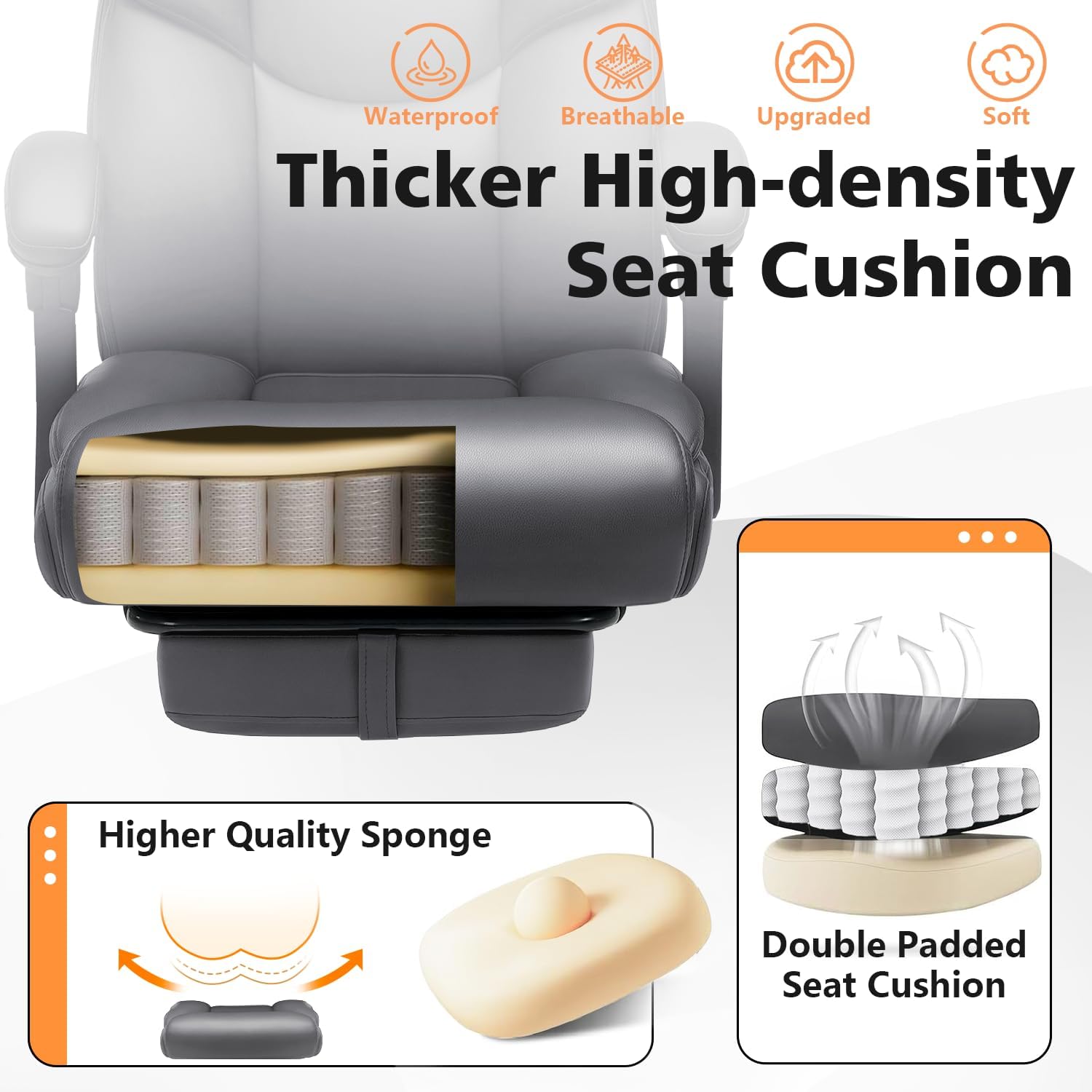 WAILOR 400lbs Office Chair with Foot Rest, Reclining Big and Tall Office Chair with Lumbar Support, High Back PU Leather Computer Chair,Comfy Desk Chair for Home Office (Gray)