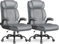 Office Chair-Executive High Back Breathable Comfy Desk Chair with Flip-up Armrests Lumbar Support-Ergonomic Leather Rolling Swivel Chair with Rock Function for Working,2 Pack