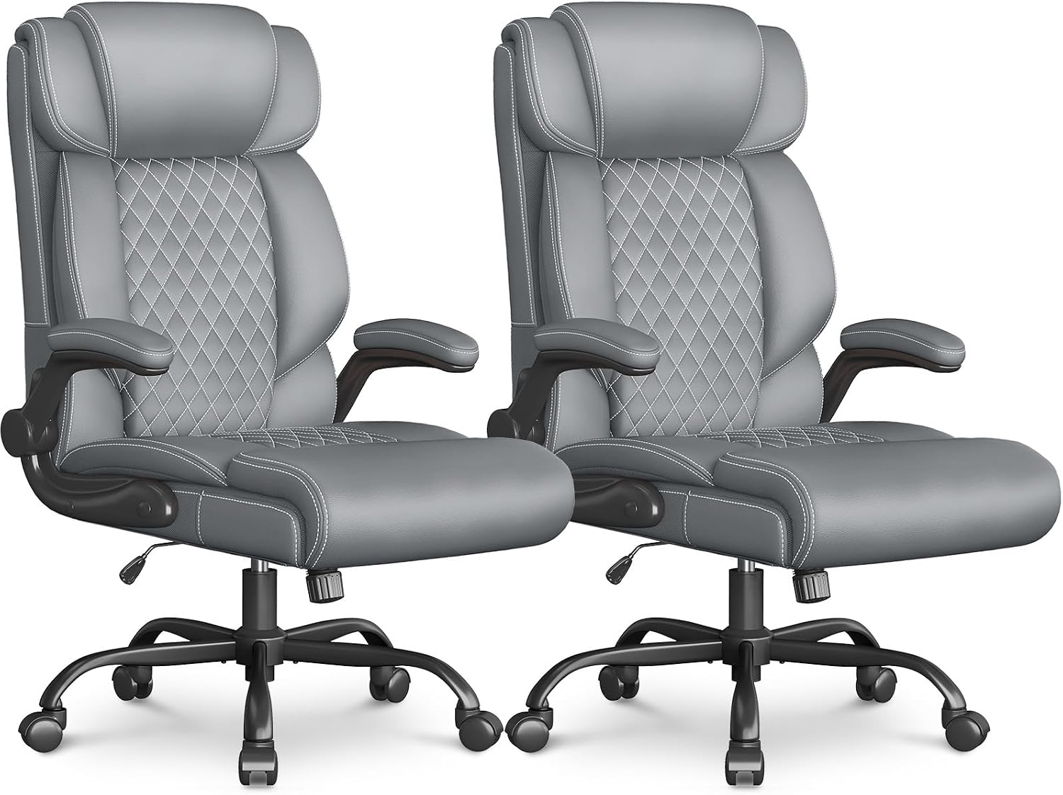 Office Chair-Executive High Back Breathable Comfy Desk Chair with Flip-up Armrests Lumbar Support-Ergonomic Leather Rolling Swivel Chair with Rock Function for Working,2 Pack