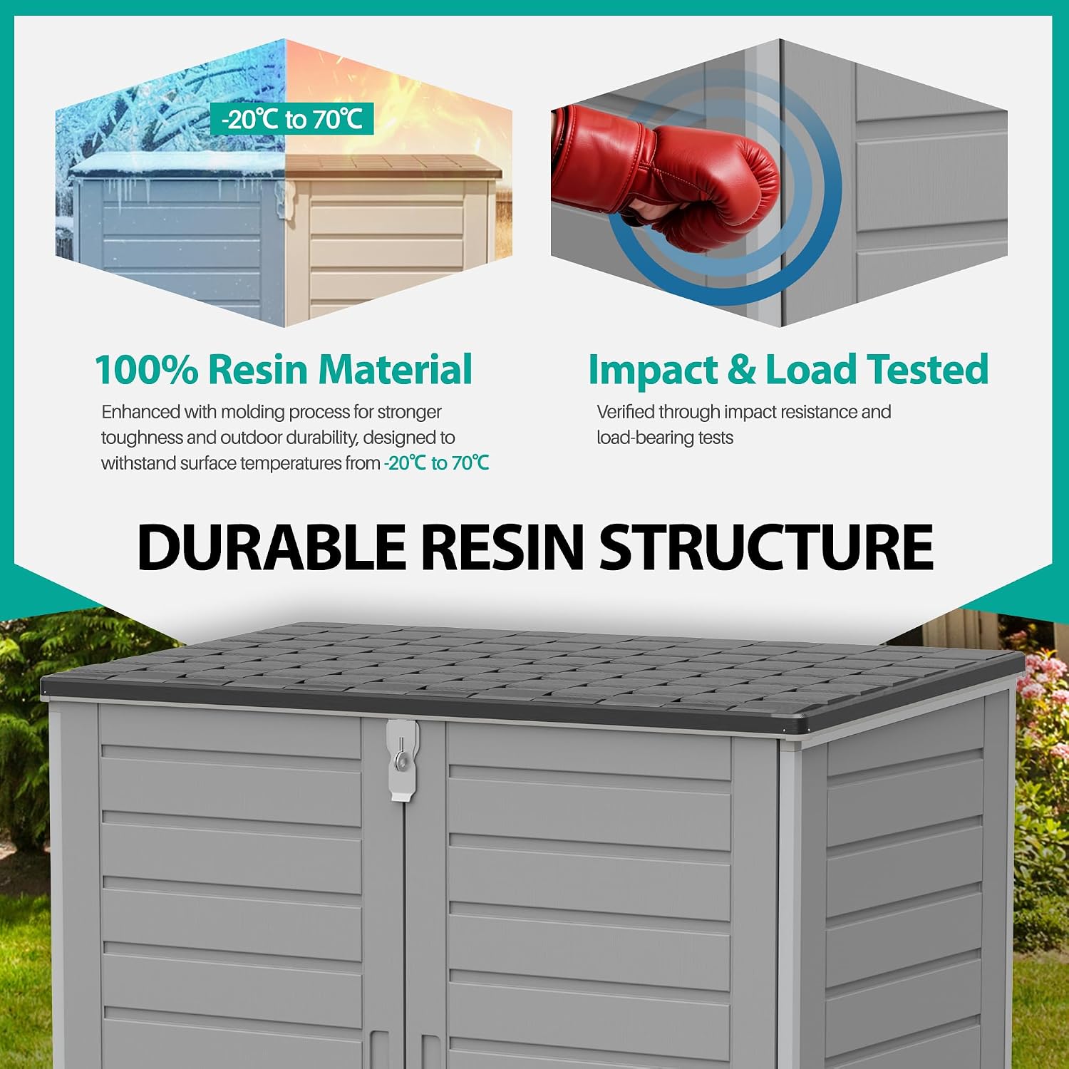 HUGROVE 49.5 Cu Ft Outdoor Storage Cabinet, Horizontal Outdoor Storage Shed, Lockable Large Garden Shed, Weather Resistant Outdoor Storage Box for Trash Cans, Garden Tools (Dark Gray)