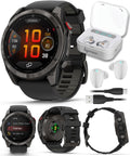 Garmin Fenix 8 Pro 51mm AMOLED Sapphire Premium Connected Multisport GPS Smartwatch, inReach Technology, Carbon Gray DLC Titanium w/Black Silicone Band with White Earbuds Bundle