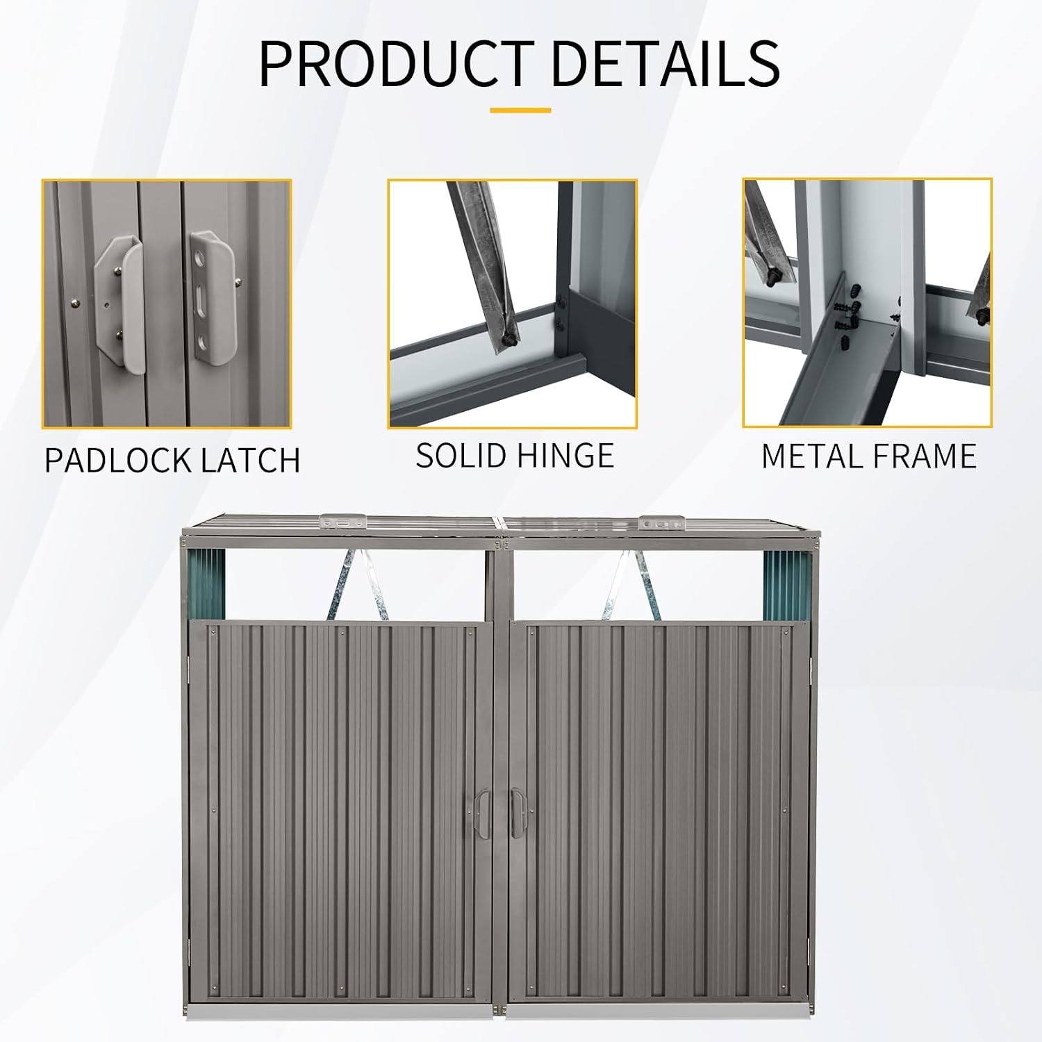 Outdoor Trash Can Storage, Storage Shed for 2 Trash cans and Tools,Waterproof Garbage Bin shed,Metal Trash Can Storage Shed Outdoor for Garden Yard(Light Grey-2 Doors)