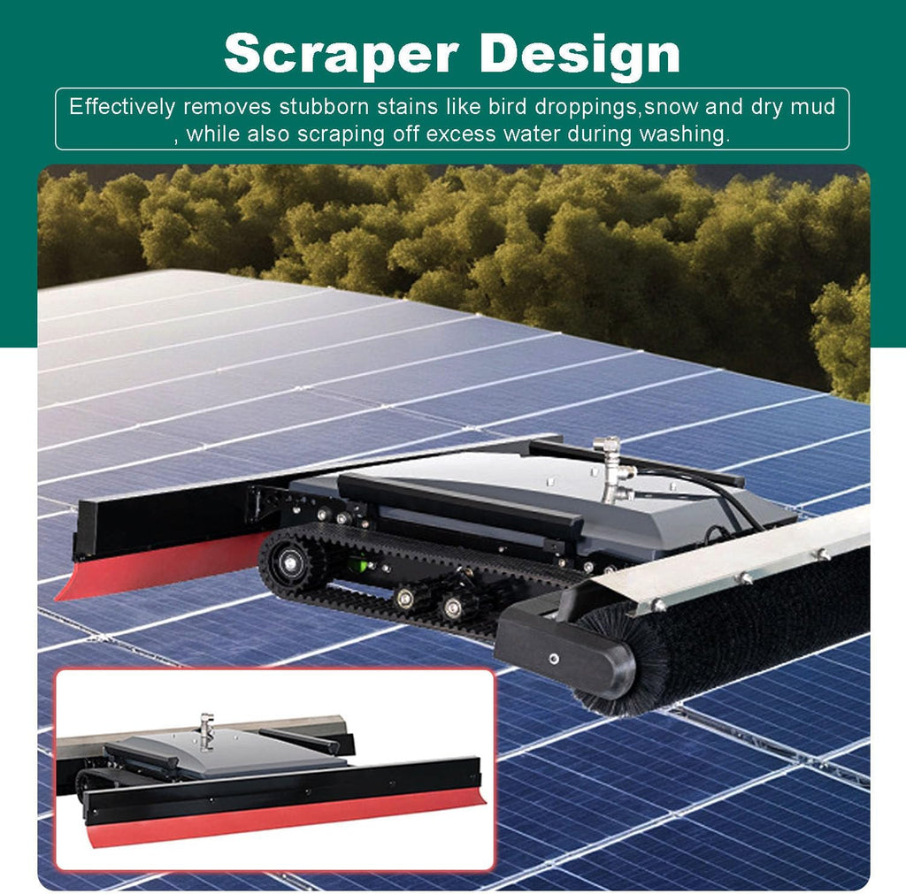 Automatic Solar Panel Cleaning Robot - Dry & Wet Cleaning, 130cm Cleaning Width, 15° Max Incline, Remote Controlled with 100m Hose & Water Pumb for Industrial Solar Maintenance