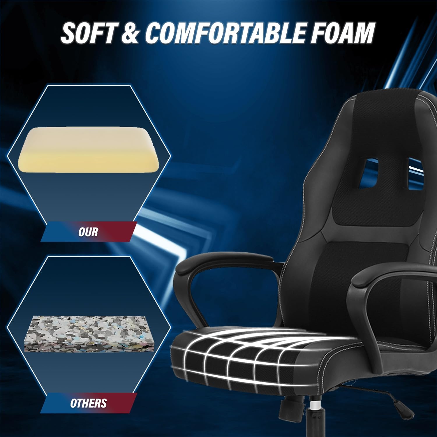 Ruesleag Computer Gaming Chair Office Ergonomic PC Chair Racing Writing Working High-Back Chair w/Lumbar Support Swivel Executive Desk Chairs for Adults,Black