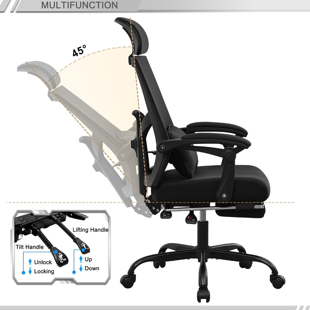 Qulomvs Ergonomic Office Chair with Footrest Home Office Desk Chair with Headrest and Backrest Adjustable Mesh Computer Desk Chair with Wheels 360 Swivel Task Chair
