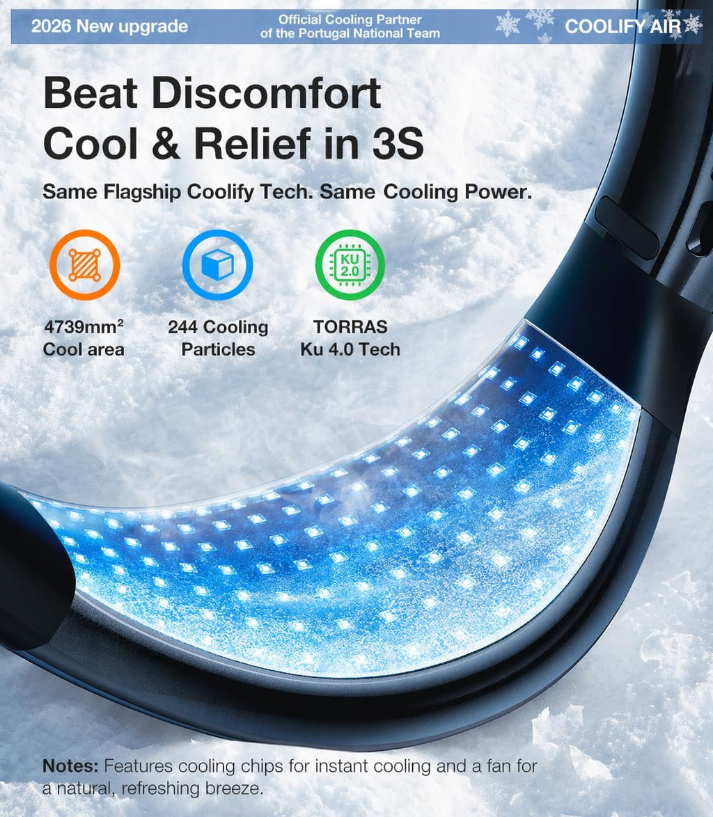 TORRAS COOLiFY Air 2026 Upgraded Neck Fan Air Conditioner, Dual-Airflow Pro Cooling, Ultra Light Portable Fan Rechargeable, Personal Cooling Fan Travel Essentials, Gift for Mom Wife Mother, Black