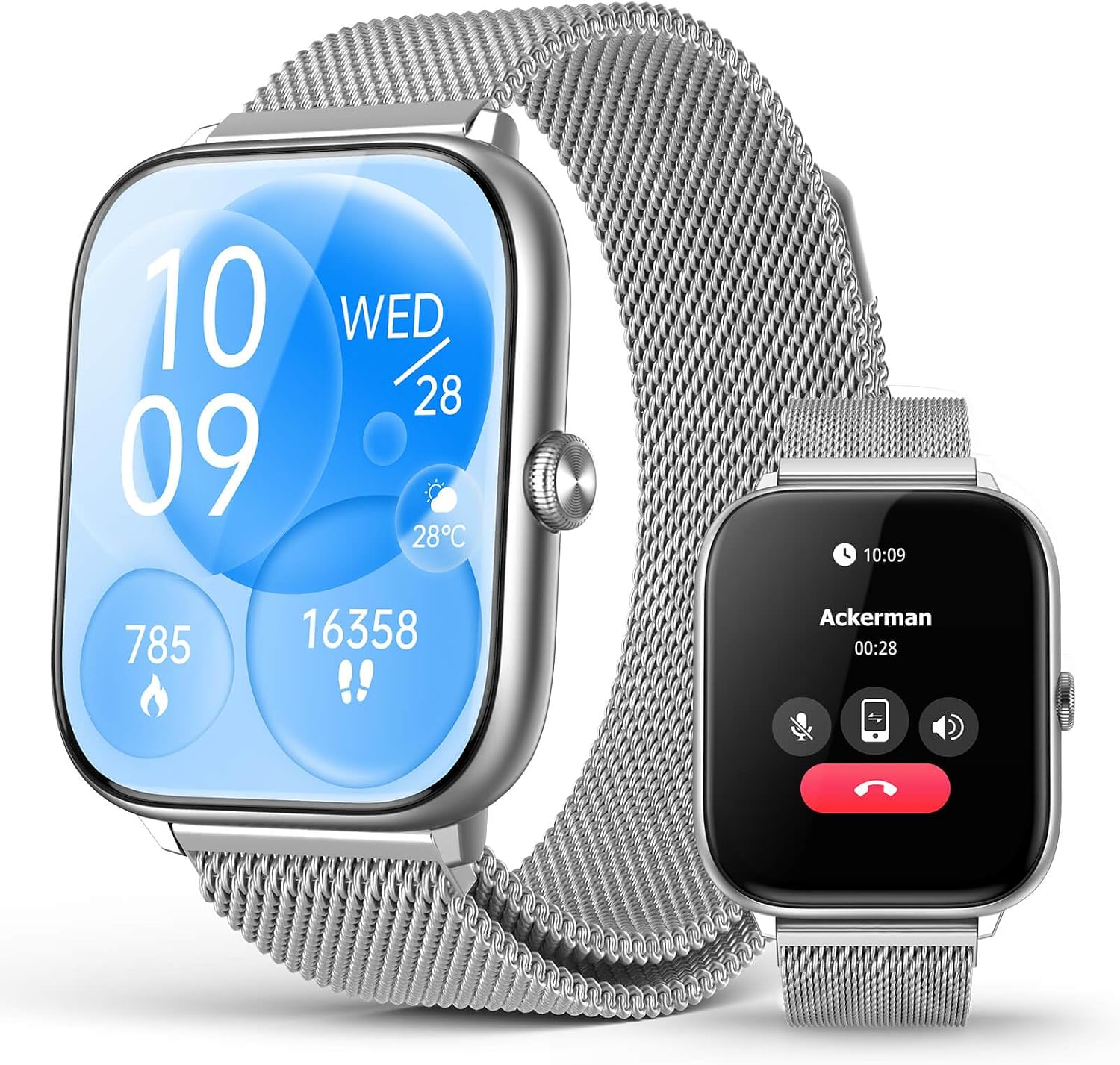 Silver Smart Watch for Men Women with Blood Pressure Monitor, 2.06' AMOLED Display, Metal IP68 Waterproof Fitness Tracker, 118 Sports, Heart Rate/SpO2/Sleep, Tech Gift, Android iPhone Compatible