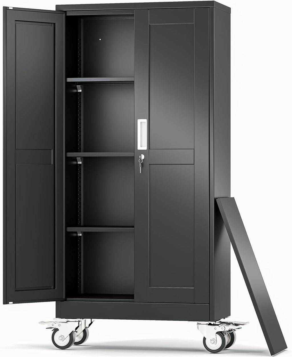 Metal Garage Storage Cabinets and storage system, 61'Tall Rolling utility cabinet with Wheels, Lock, 3 Adjustable Shelves, Heavy Duty Steel Tool Locker for Home Office, Utility Room, Gym,Black