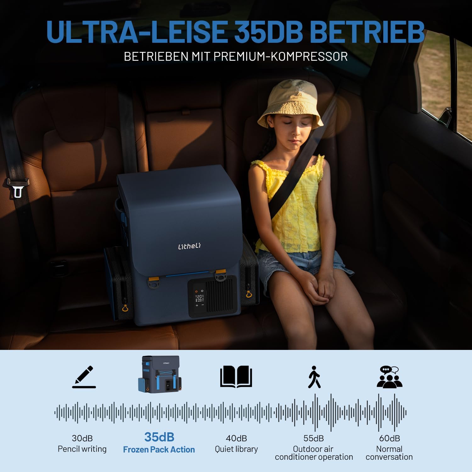 LiTHELi FrozenPack 12V Car Refrigerator, 20L/21QT Portable Electric Cooler, -4~68℉ Travel Fridge Freezer for Camping, Road Trips, RV, Boat & Beach, 2x4.0Ah Batteries and Duat Port Charger