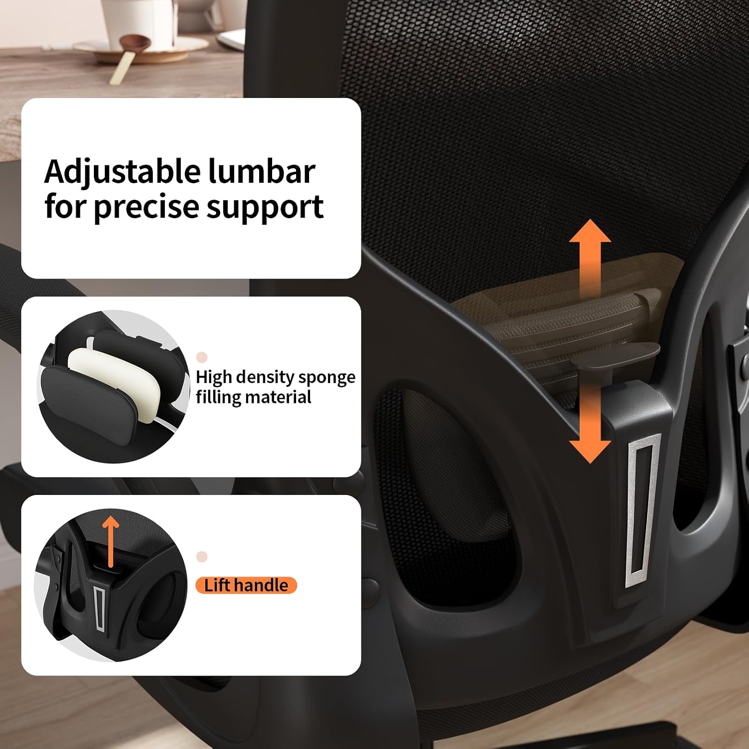 Monhey Office Chair Ergonomic Desk Chair with Lumbar Support&Headrest&Flip-up Arms Height Adjustable Rocking Swivel High Computer Chair Multi-Angle from 90° to 125° with 350LBS Capacity (03All Black)