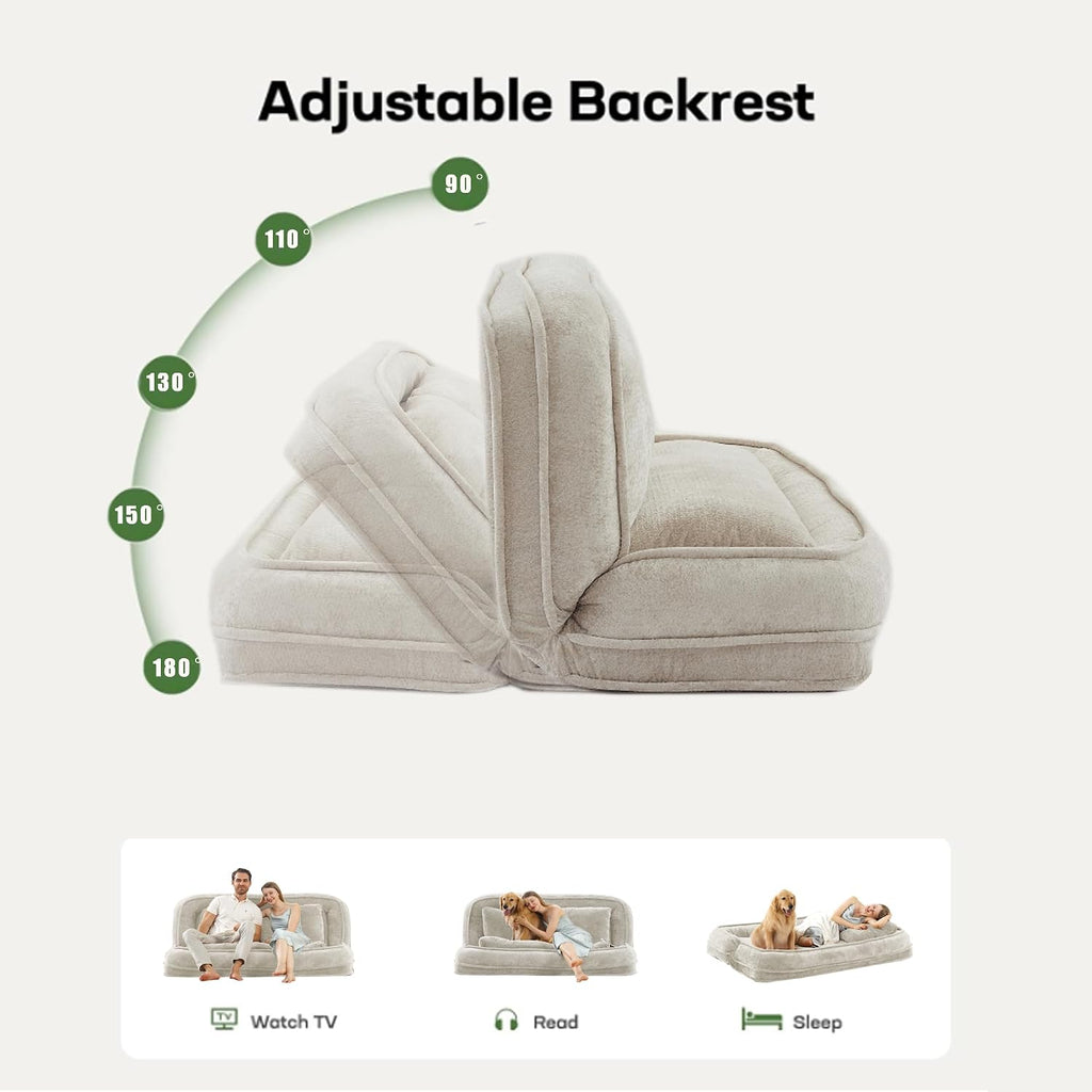 71'' Human Dog Bed, Upholstered Lounge Loveseat Chair, Floor Chair with Back Support, 5 Adjustable Position Folding Sofa Bed for Adults & Pets, Lazy Sofa Bed for Living Room, Game Room, Beige