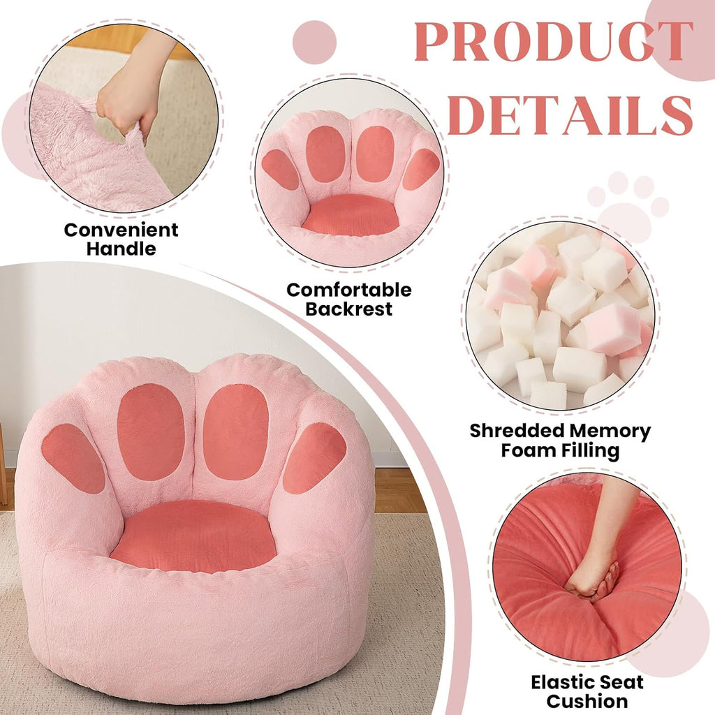 Achicsofar Bean Bag Chair for Adults Teens, Gaint Faux Fur Cat's Paw Shape Beanbag Chairs Memory Foam Filled Accent Floor Sofa for Reading, Gaming, Relaxing in Living Room, Bedroom, Dorm