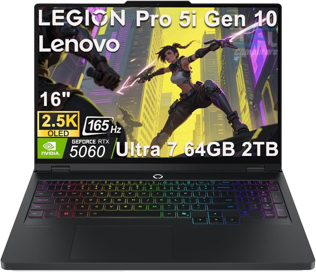 Lenovo Legion 5 Pro 5i Gen 10 Gaming Laptop (16' 2.5K OLED G-SYNC 165Hz, NVIDIA RTX 5060 8GB, Intel Core Ultra 7 255HX, 64GB DDR5 RAM, 2TB SSD), 24-Zone RGB Backlit, Wi-Fi 7, 5MP Webcam, Win 11 Home