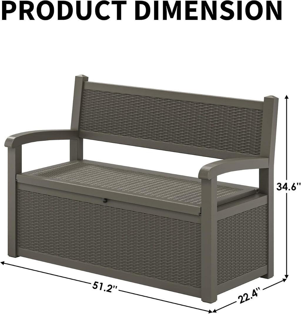 70 Gallon Lockable Outdoor Storage Bench with Armrests | Waterproof Resin Deck Box for Porch, Patio, Pool | Easy to Assemble & Clean - Gray