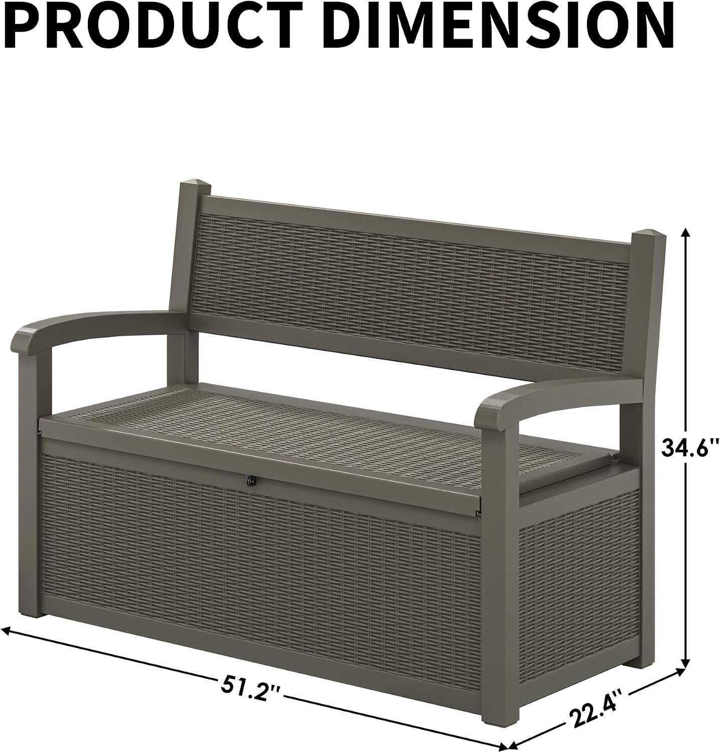 70 Gallon Lockable Outdoor Storage Bench with Armrests | Waterproof Resin Deck Box for Porch, Patio, Pool | Easy to Assemble & Clean - Gray