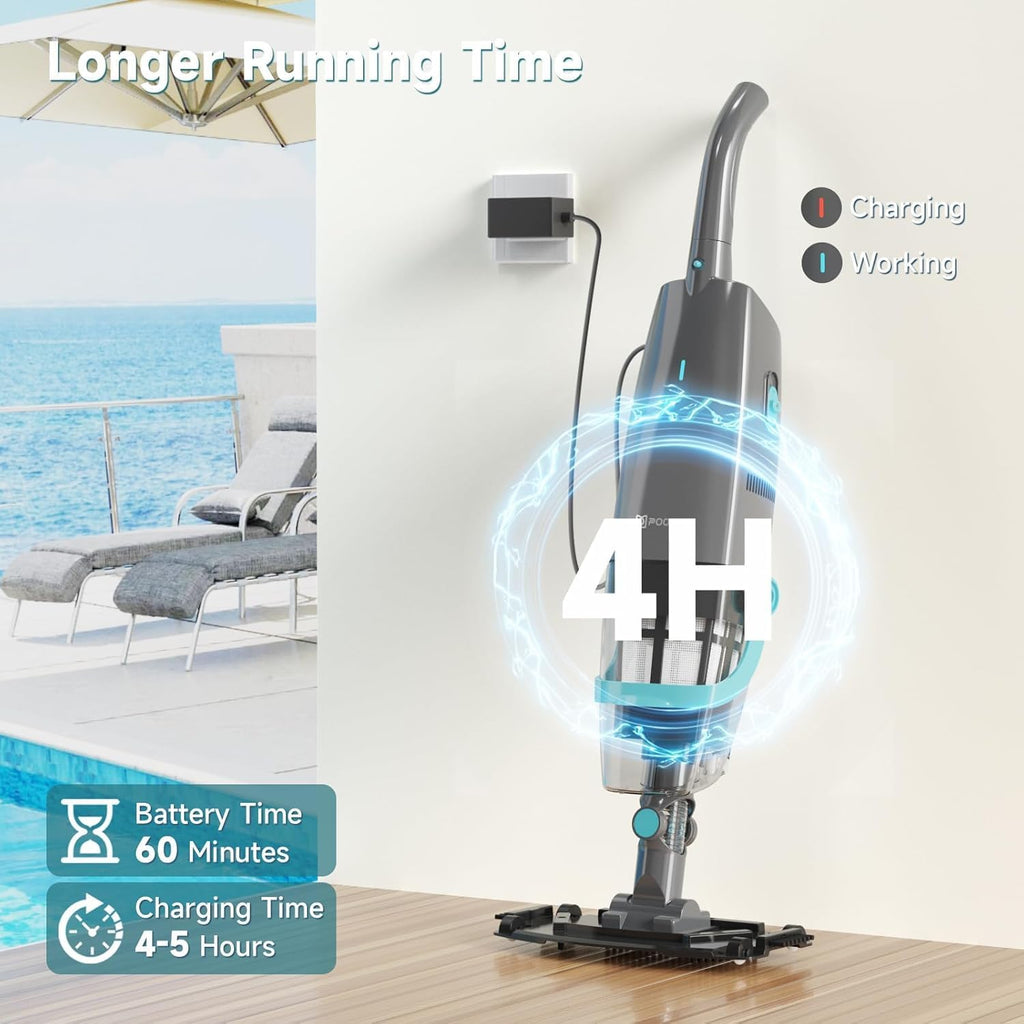 PoolMr Cordless Handheld Pool Vacuum, Rechargeable Pool Cleaner with 18.5 Gal/Min Suction, 60 Min Runtime, Dual-Phase Cleaning System, Ideal for Above Ground Pools, Spas, Hot Tubs, Black