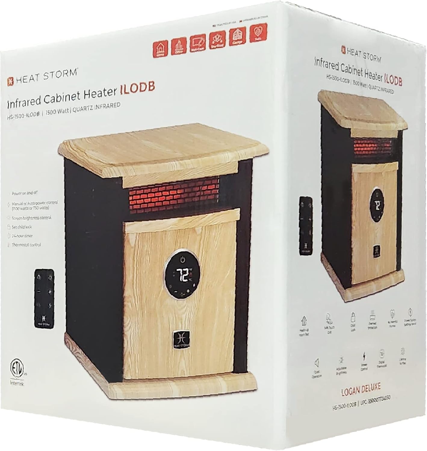 Heat Storm Portable Electric Space Heater, 1500-Watt Cabinet Infrared Quartz Element Heater With Digital Thermostat, Remote Control, washable Filter Modern Design (Beige), 17x14x12 in