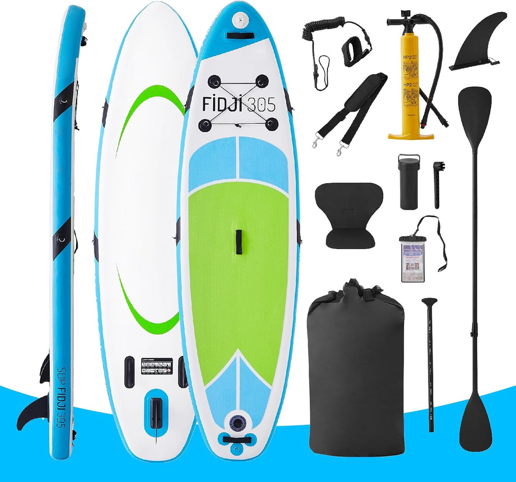 10' Inflatable Stand Up Paddle Board, Extra Wide SUP Blow Up Paddleboard with Adjustable Paddle, Kayak Seat Accessories, Non-Slip Comfort Deck for Adults & Youth of All Skill Levels