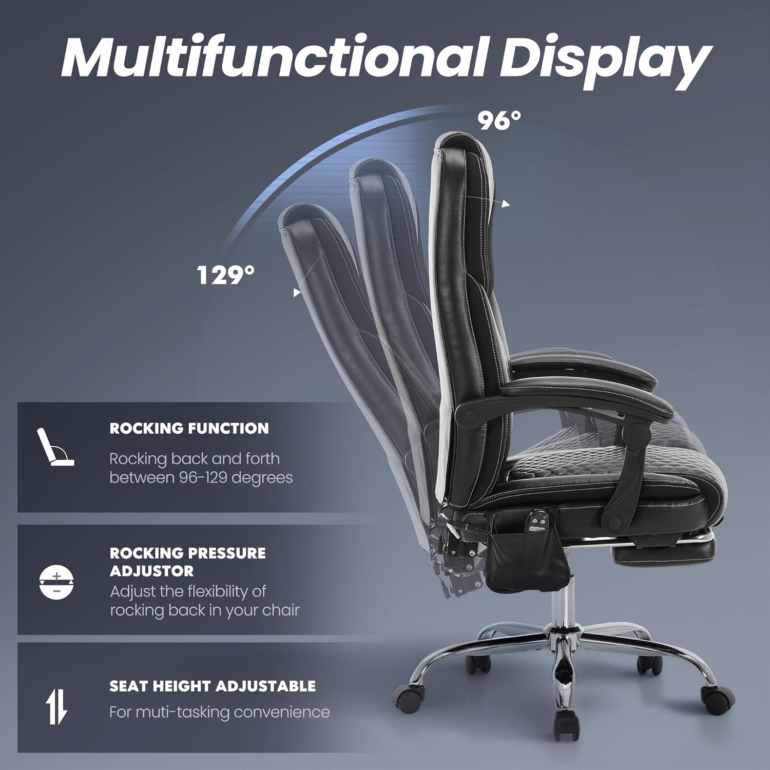 MALOL Massage Office Chair with Heat and Footrest - 3-Level 65°C Targeted Heating, 20-Min Assembly Leather Desk Chair, Big and Tall Executive Computer Chair with Side Pocket, 300 lbs, Black,Set of 2