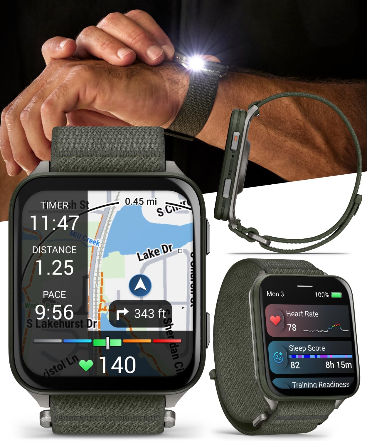 Garmin Venu X1 Thin and Lightweight GPS Smartwatch, AMOLED Display, Moss with Titanium Caseback and Moss ComfortFit Nylon Band Black Earbuds Bundle