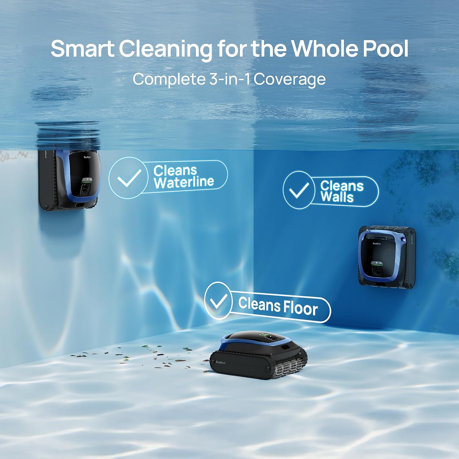Beatbot AquaSense 2 Cordless Robotic Pool Vacuum Cleaner, Smart Surface Parking, Double-Pass Waterline Scrubbing, Cleans Floor, Walls and Waterline