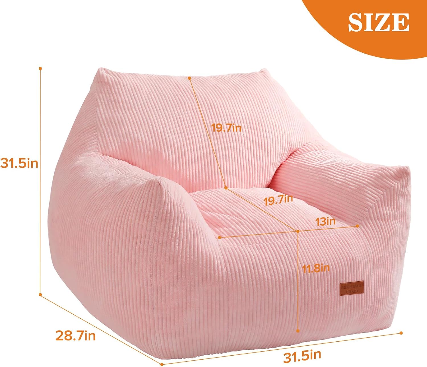 Big Bean Bag Chair for Adults, Ultra Soft Living Room Bean Bag with Armrests, Stuffed BeanBag Chair for Napping, Gaming, Vacuum-Compressed for Easy Gifting, 48 Hours to Fluffs Up, Pink