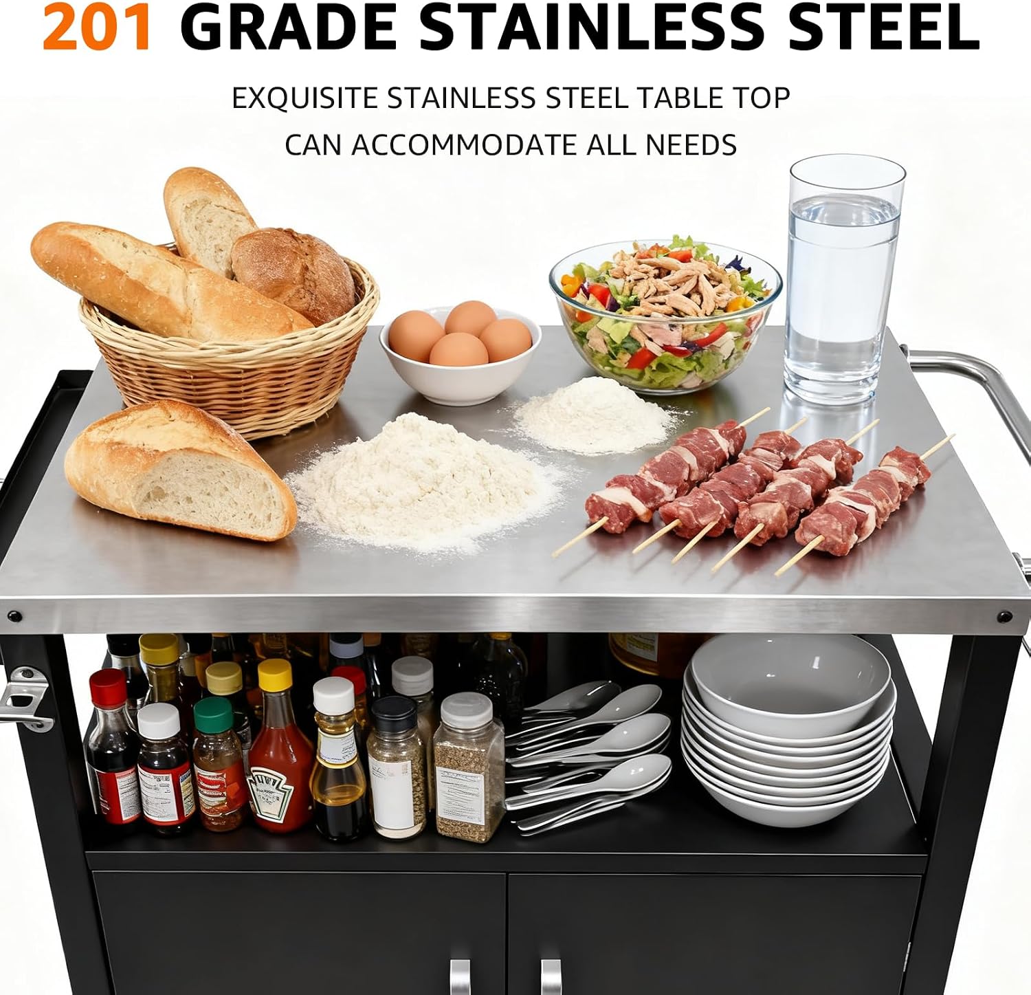 Heavy-Duty Outdoor Kitchen Island with Storage Cabinet - Movable BBQ Grill Table & Pizza Oven Stand, Portable Food Prep Station, Rolling Dining Cart for Patio, Backyard & Indoor Griddle Table