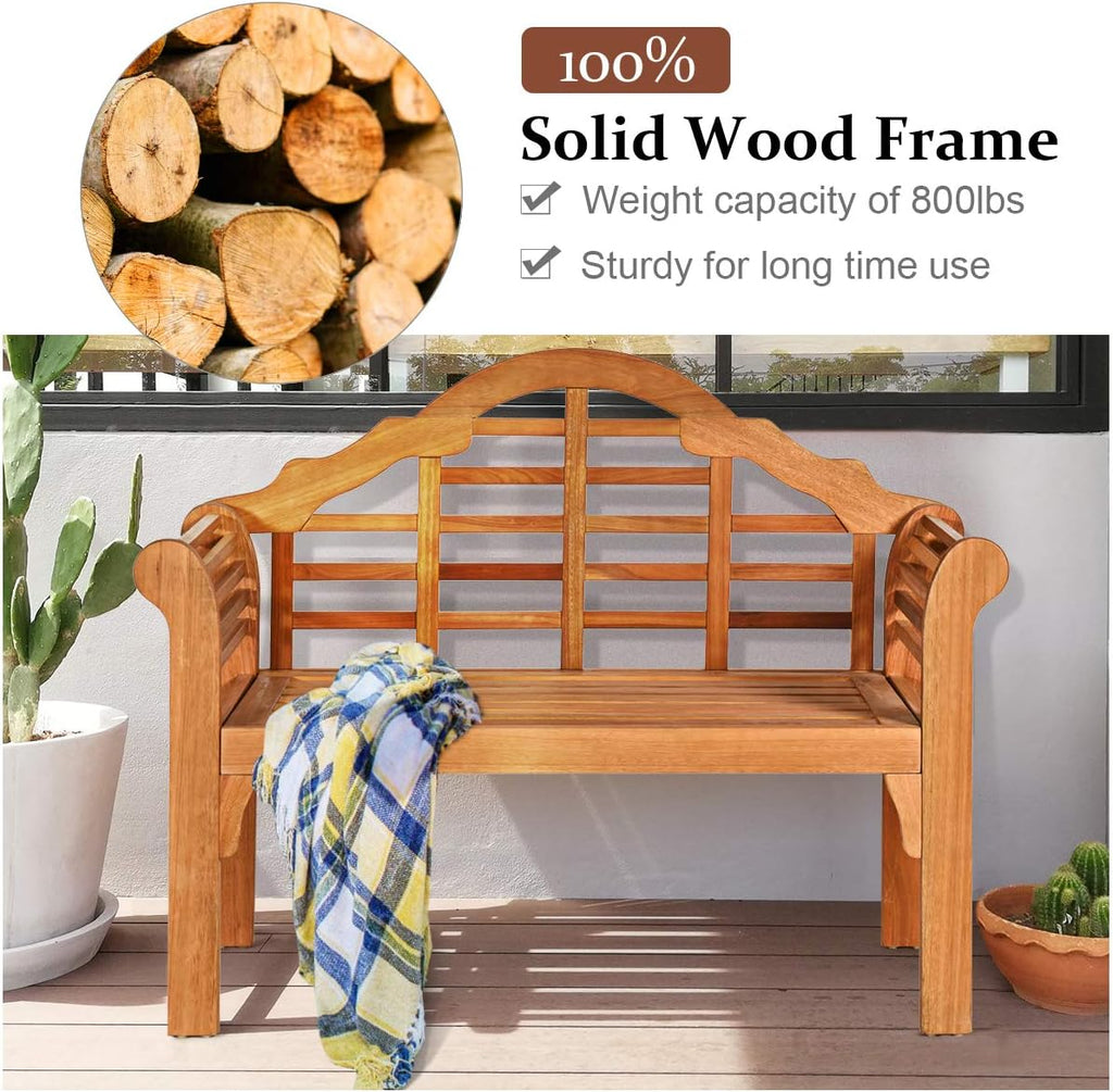 Tangkula Folding Outdoor Eucalyptus Wood Bench, 49' Large Foldable Solid Wood Garden Park Bench, 2-Person Loveseat Chair for Entryway, Deck, Porch, Poolside & Balcony