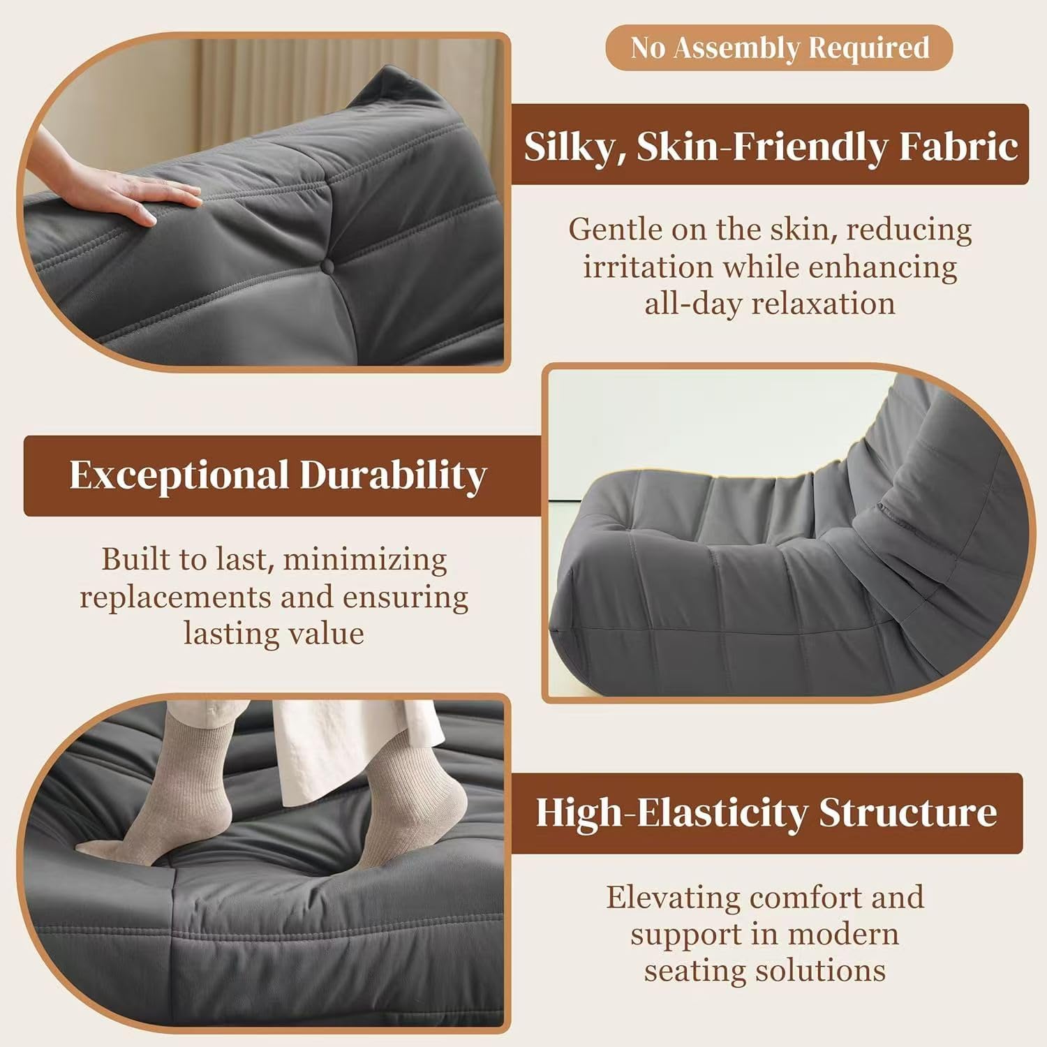 Warmiehomy Bean Bag Chair, Corduroy Bean Bag Couch with Button Design, Pre-Filler Foam Floor Fireside Chair for Adults and Kids for Gaming Reading Relaxing Watching(Grey)