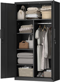 IRONFFICE Metal Storage Cabinet,Steel Armoire Wardrobe Closet with Adjustable Shelves,Hanging Rod,Almirah for Clothes,Locking Wardrobe Cabinet for Bedroom,Home,Black