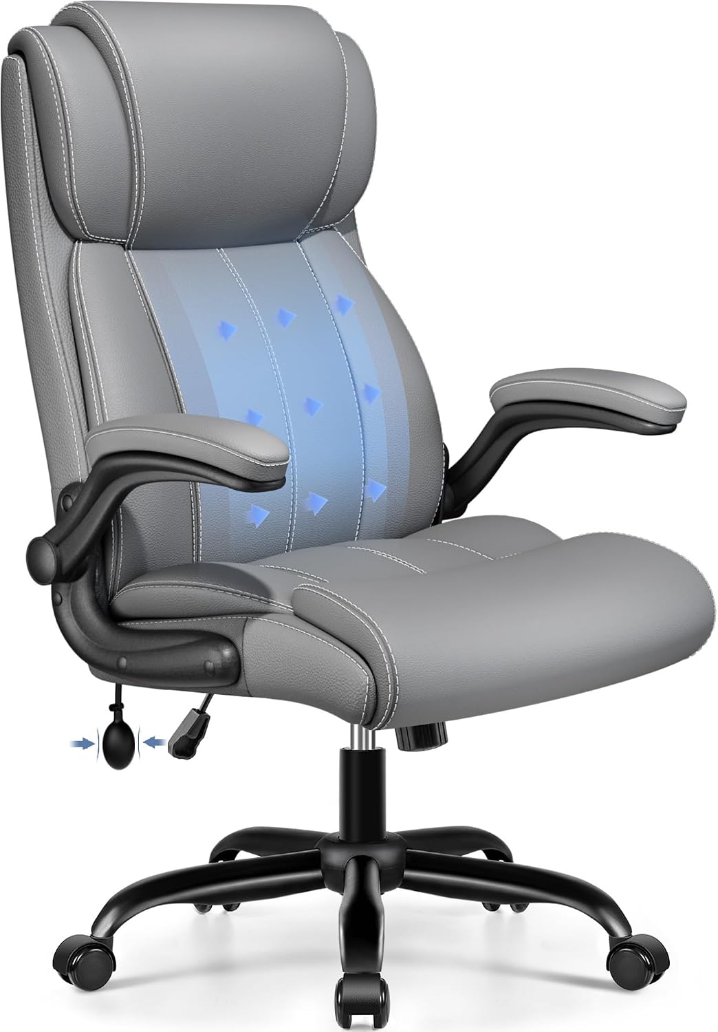 BESTFAIR Ergonomic Office Chair - Desk Computer Chair, Leather High Back Executive Chairs with Adjustable Lumbar Support for Adults, Rolling Swivel Tilt, Gray