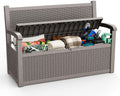 ROJIK 80 Gallon Storage Bench Deck Box Outdoor with Armrests,Storage Furniture Waterproof Lockable for Porch Patio and Garden (Grey)