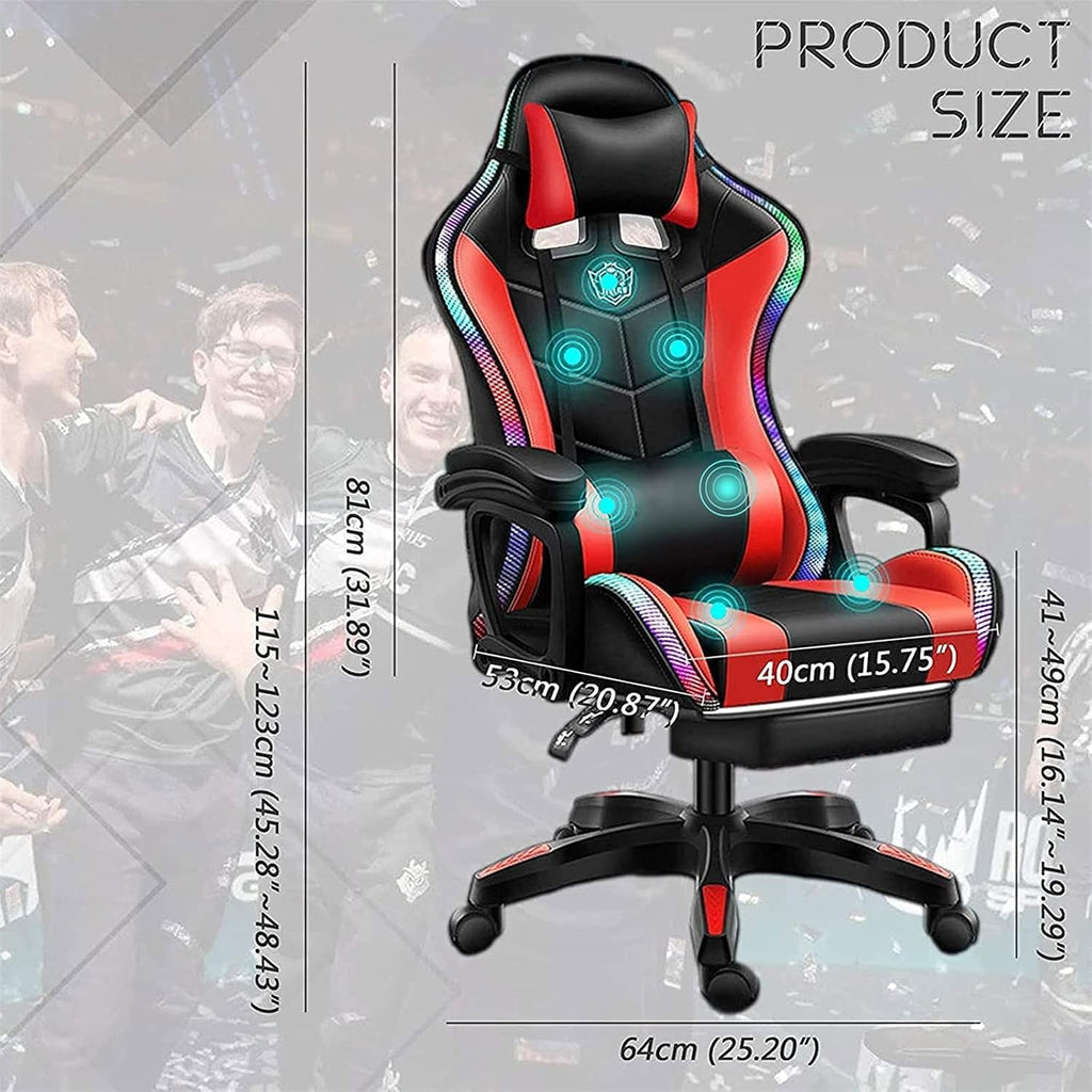 Gaming Chair with Bluetooth Speakers, Video Game Chairs with LED Light, Full Massage Lumbar Support and Backrest Adjustable Ergonomic Pro Computer Chair with Retractible Footrest,Black