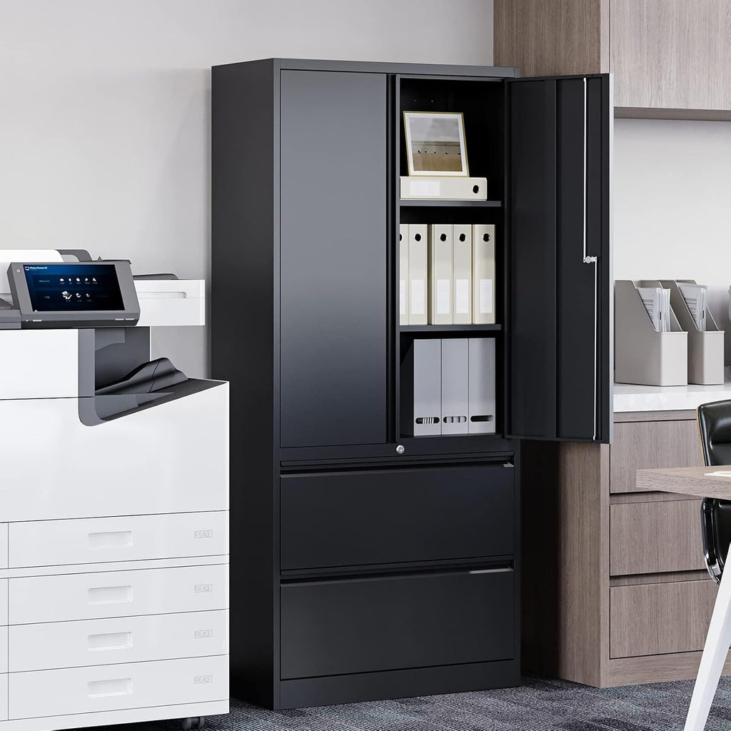 STANI 2 Drawer Lateral File Cabinet - Metal Storage Cabinet with Locking Drawers for Letter/A4 Size Files (Black)