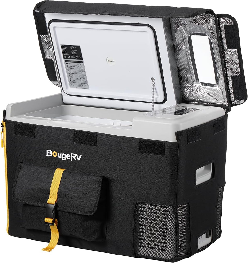 BougeRV 12 Volt Refrigerator With Cover 12V Car Fridge 30 Quart Portable Freezer Compressor Cooler Compressor Freezer, 12/24V DC 110~240V AC, -8℉~50℉ for Truck RV SUV