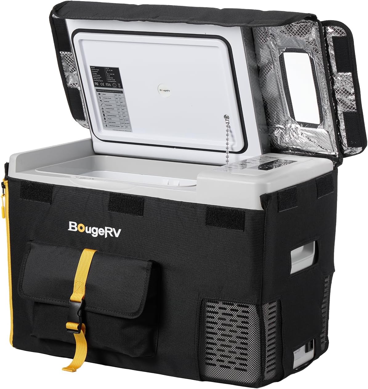 BougeRV 12 Volt Refrigerator With Cover 12V Car Fridge 30 Quart Portable Freezer Compressor Cooler Compressor Freezer, 12/24V DC 110~240V AC, -8℉~50℉ for Truck RV SUV
