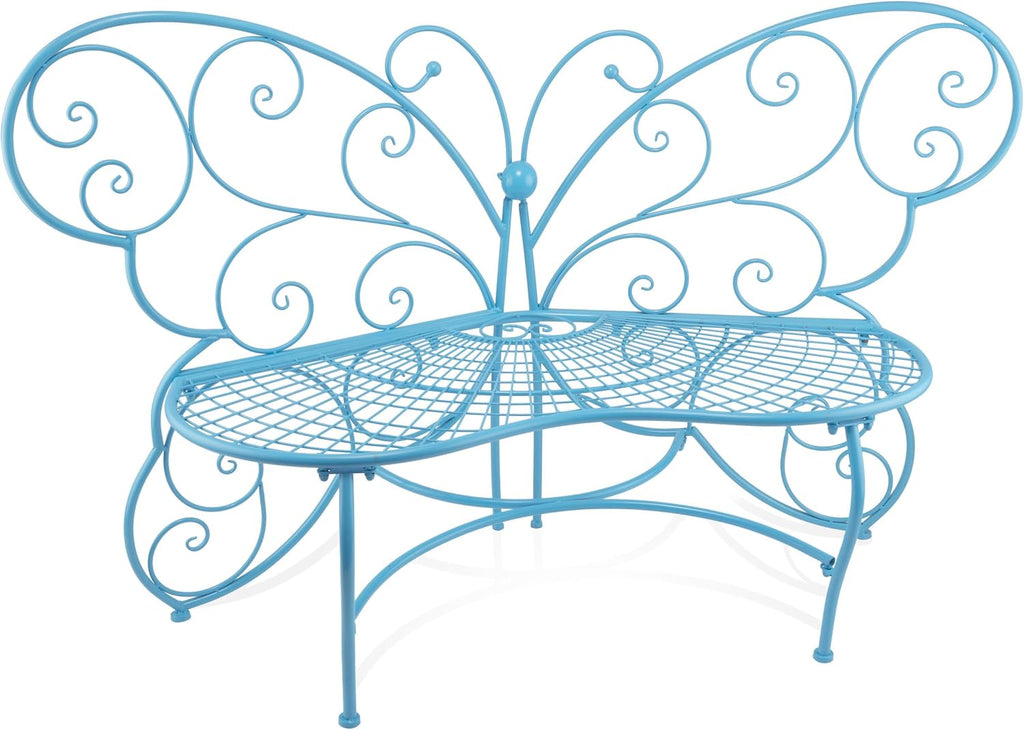 Alpine Corporation BAZ400BL Indoor Outdoor Metal Butterfly Shaped Garden Bench, 62' Long, Blue