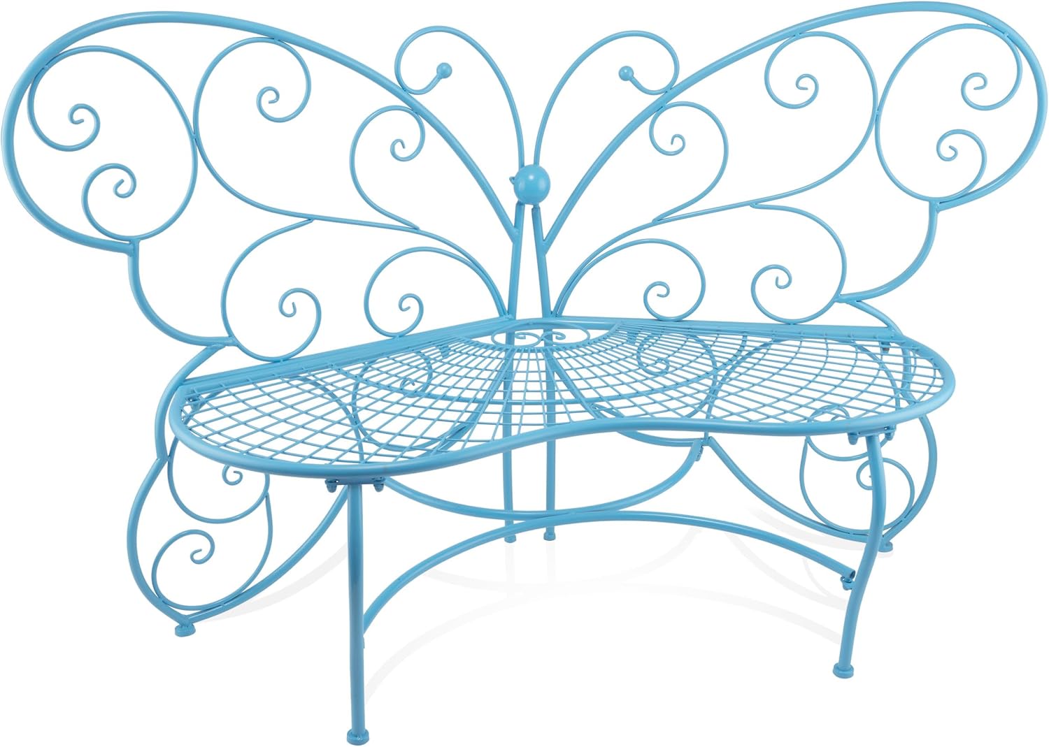 Alpine Corporation BAZ400BL Indoor Outdoor Metal Butterfly Shaped Garden Bench, 62' Long, Blue