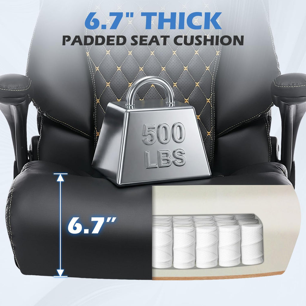 BOSMILLER Big and Tall Office Chair 500lbs for Heavy People with Adjustment Lumbar Support Heavy Duty Leather Executive Office Chair with Quiet Wheels