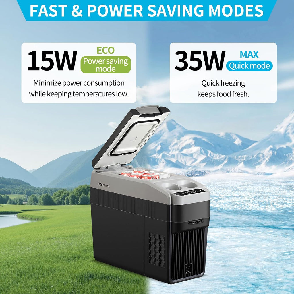 12 Volt Center Console Fridge, Car Refrigerator 19QT (18L) Cooler (-4℉–50℉), Car Refrigerator, Portable Electric Cooler with 12/24V DC&110V AC for MPV Van