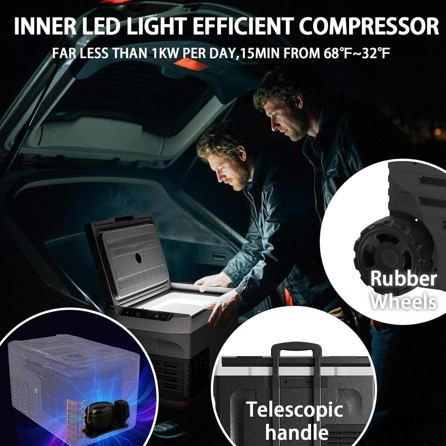 12 Volt Refrigerator, 46QT(43L) Mini Portable Car Fridge, Freezer Compressor Electric Cooler -4℉~68℉, 12/24V DC 100-240V AC for Truck Van RV SUV Travel Camping Road Boat Trips