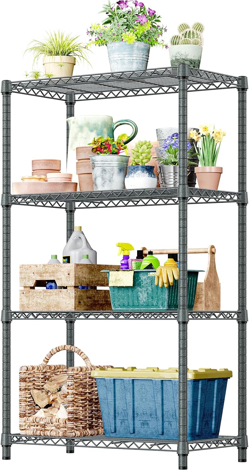 IZEUK 4-Tier Outdoor Metal Storage Shelving Unit, Heavy Duty Wire Rack Organizer with Rust-Resistant and Corrosion-Proof Coating (Grey, 17.7' D x 35.43' W x 59' H)
