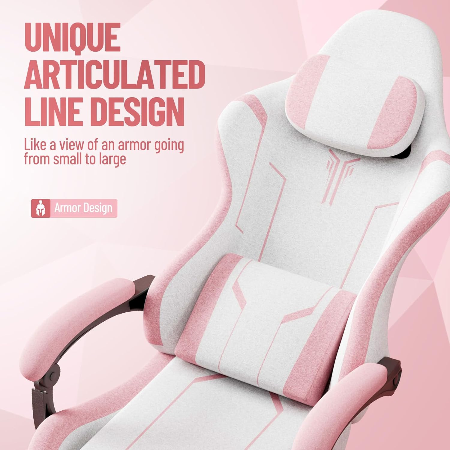 Soontrans Pink Gaming Chair Pink, Fabric Ergonomic Computer Chair with Footrest and Linkage Armrest for Adult, High Back Office Game Chair with Massage Lumbar Support