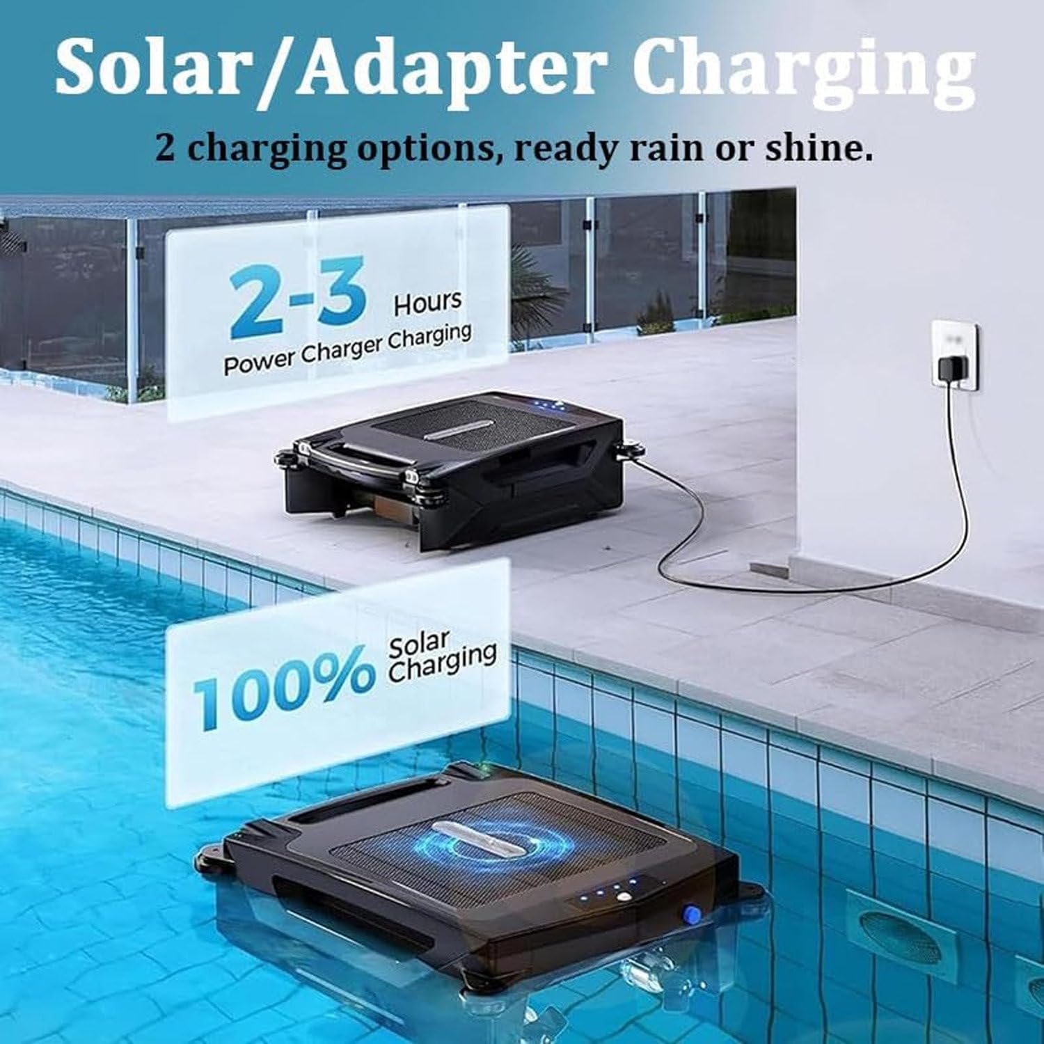 Automatic Cordless Pool Skimmer, Automatic Pool Cleaning Robot, Cordless Robotic Pool Cleaner, Brushless Motor, 80㎡ Coverage, Daytime & Overnight Continuous Cleaning, for Above Ground Pool