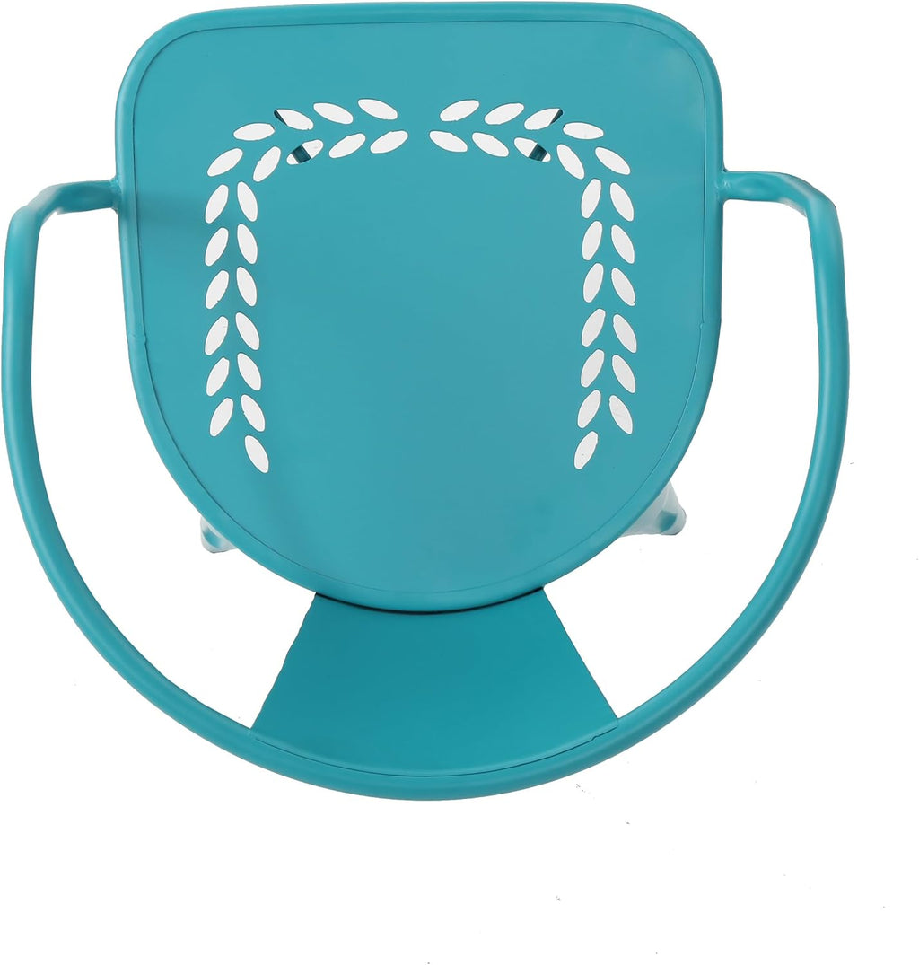 Merax 3 Pieces Bistro Set Iron Retro Bistro Table and Chairs Set of 2 Outdoor Dining Table Set for 2, Round Tabletop, All-Weather for Porch Patio Balcony Lawn Garden (Teal)