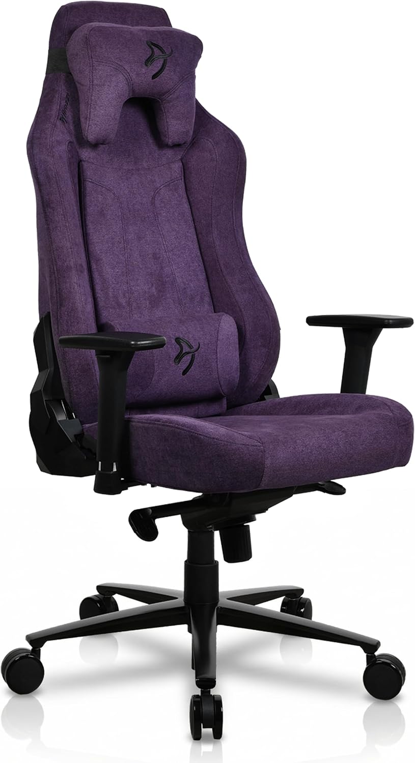 Arozzi Vernazza Gaming Chair - Soft Fabric Gaming Chairs for Adults Adjustable Height, Large Spacious Seat & Backrest with Support Pillows - Swedish Design Home Office Computer Chairs, Purple